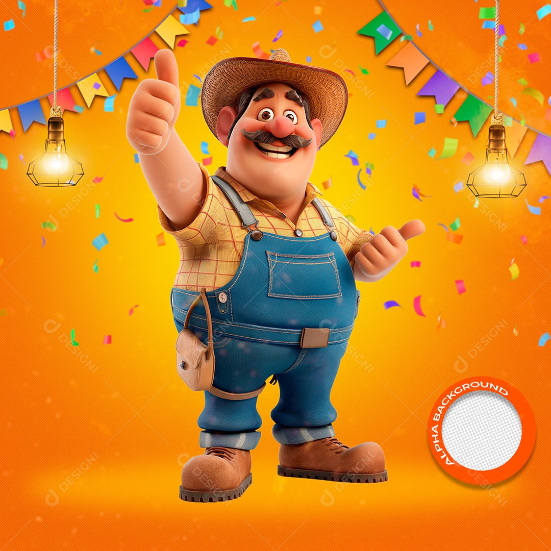 Homem Caipira Fazendo Sinal Positivo Elemento 3D para Composição PSD