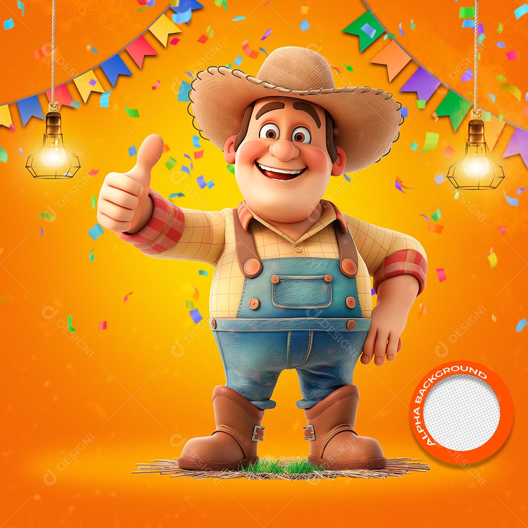 Homem Caipira Elemento 3D para Composição PSD