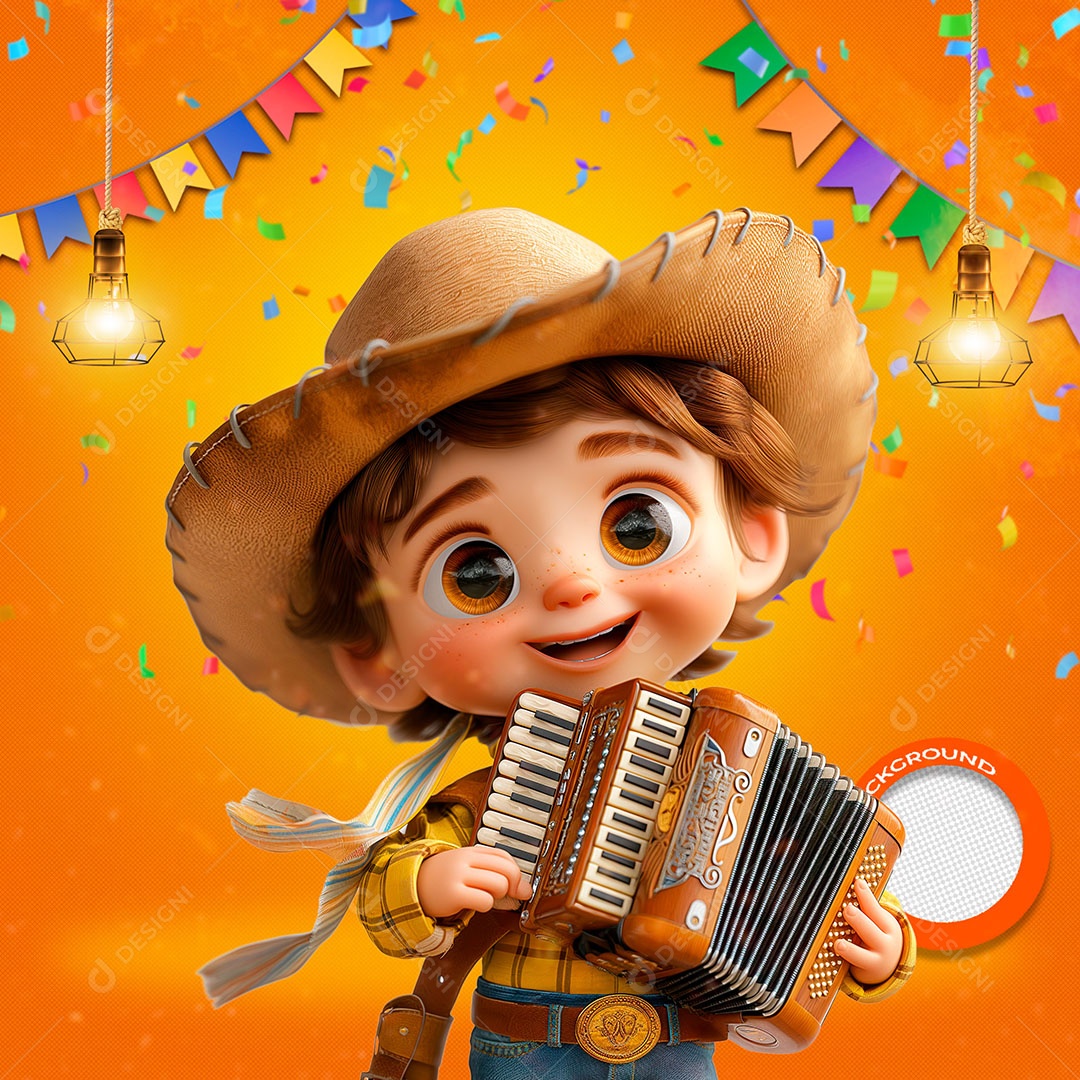 Menino de Chapéu Elemento 3D de São João para Composição PSD