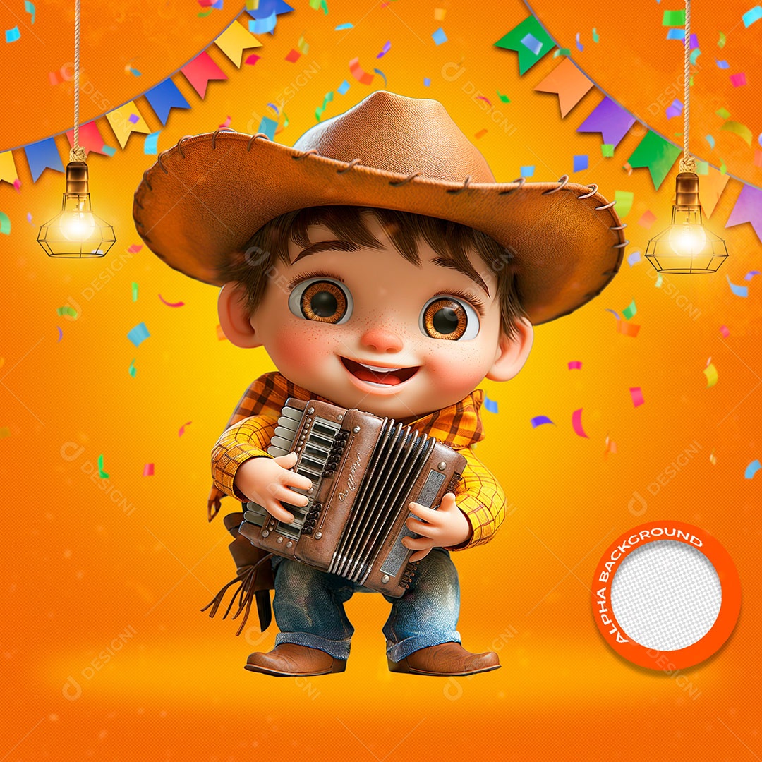 Garotinho Tocando Safona Elemento 3D para Composição PSD