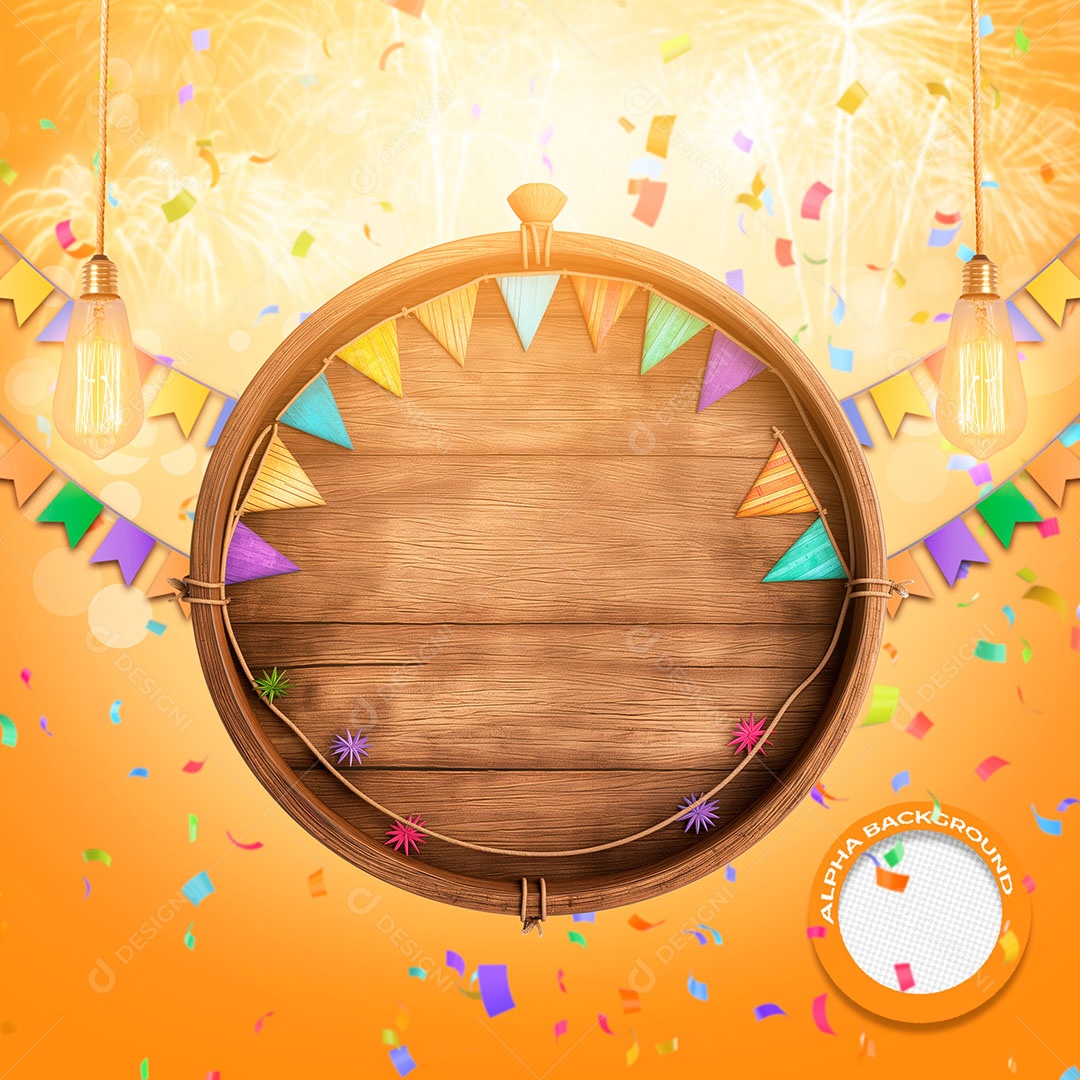 Círculo Colorido Elemento 3D de São João para Composição PSD