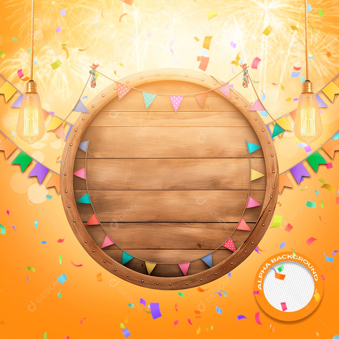 Círculo e Bandeirolas Coloridas Elemento 3D para Composição PSD