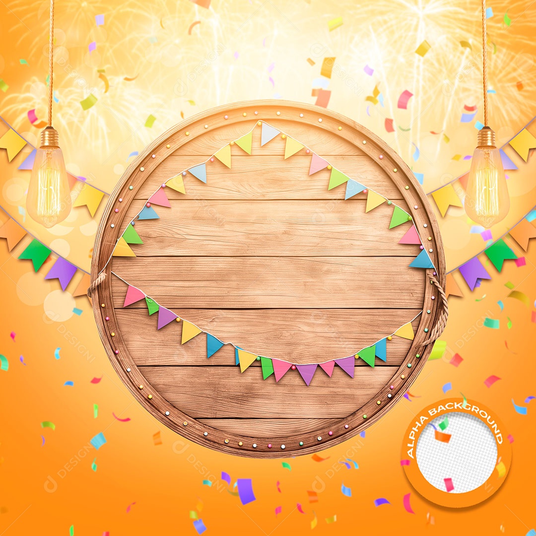 Círculo de Madeira São João Elemento 3D para Composição PSD