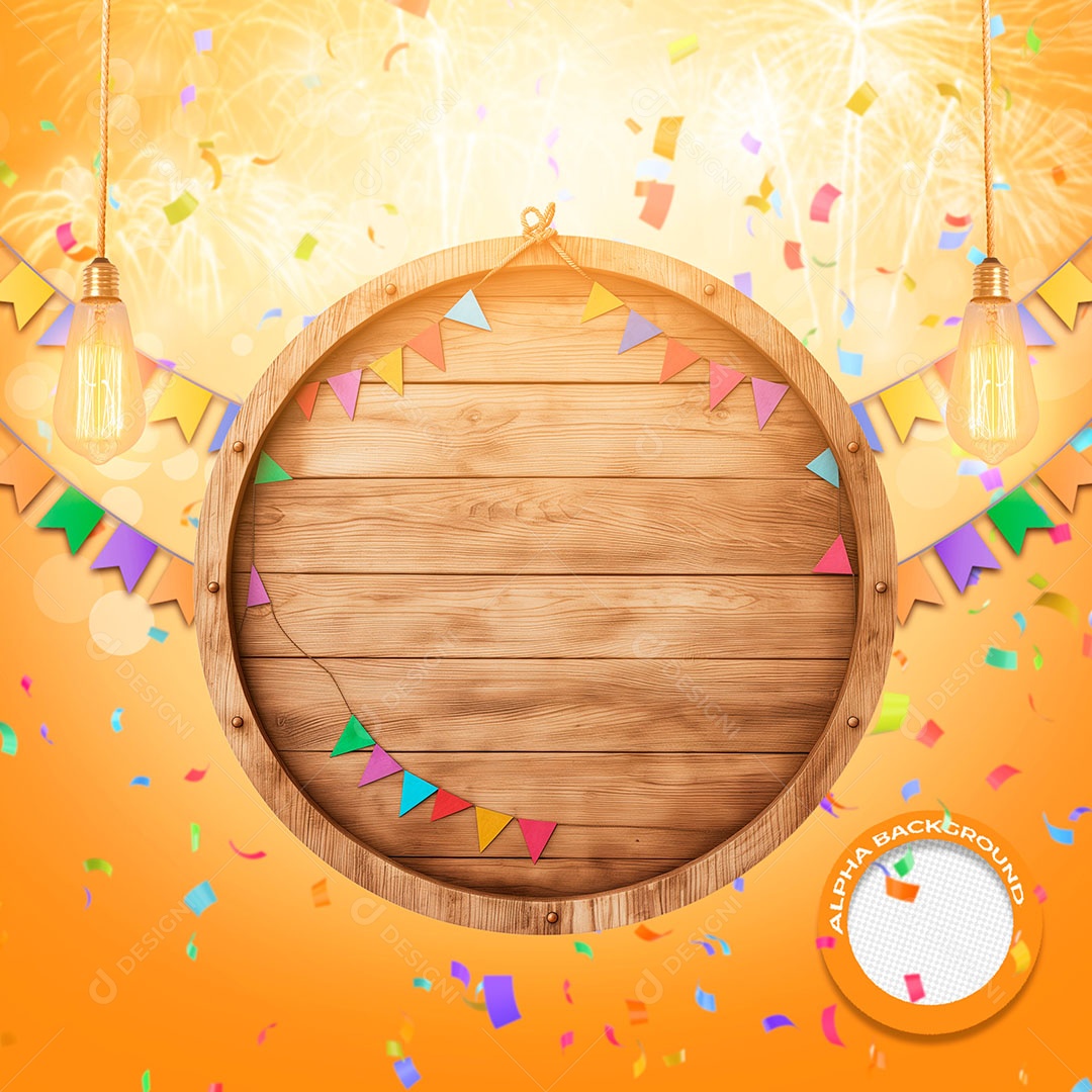 Círculo com Palhas Elemento 3D de São João para Composição PSD