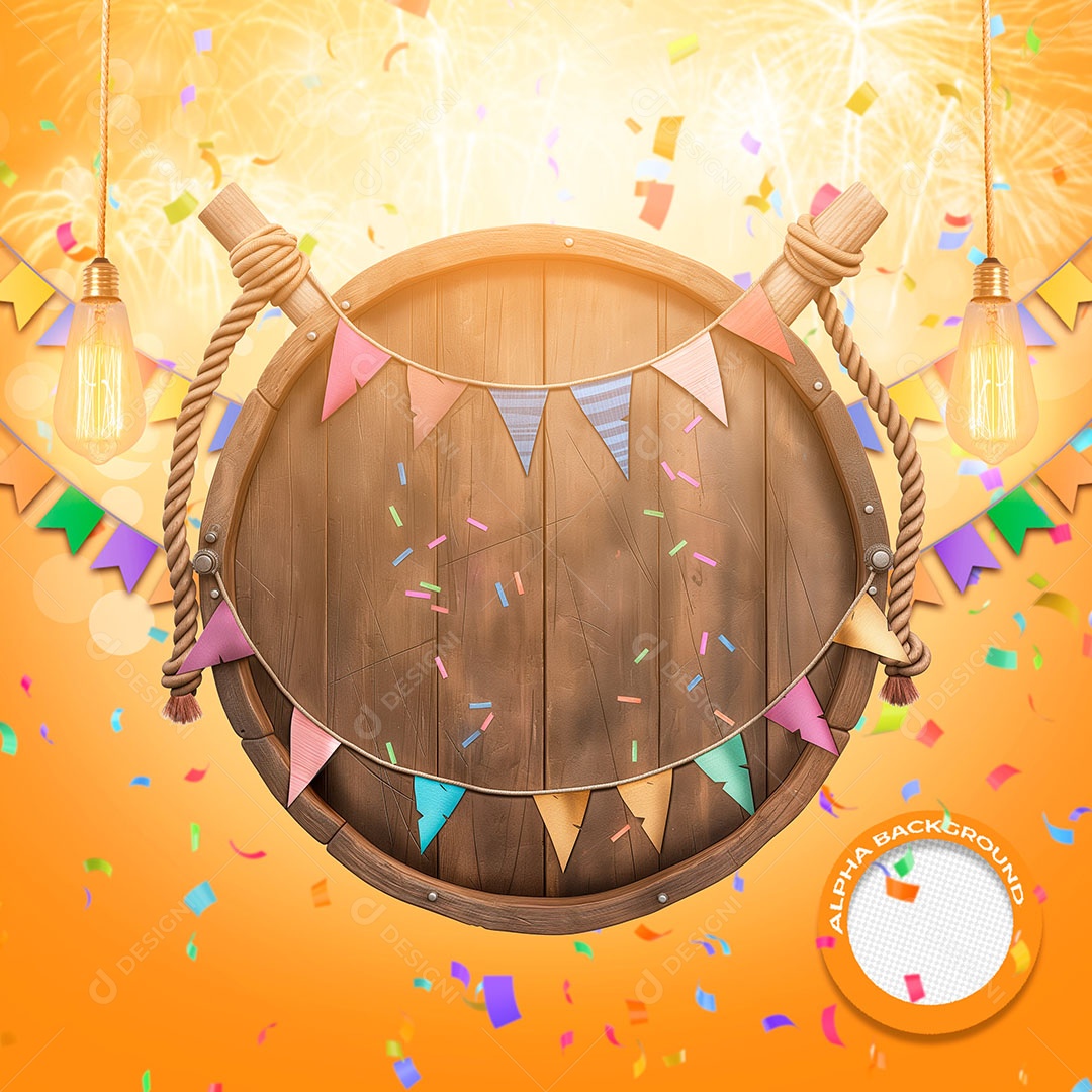 Círculo de Madeira Elemento 3D de São João para Composição PSD