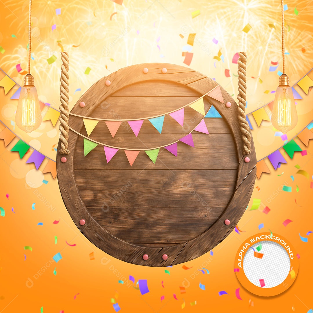 Círculo de Madeira São João Elemento 3D para Composição PSD