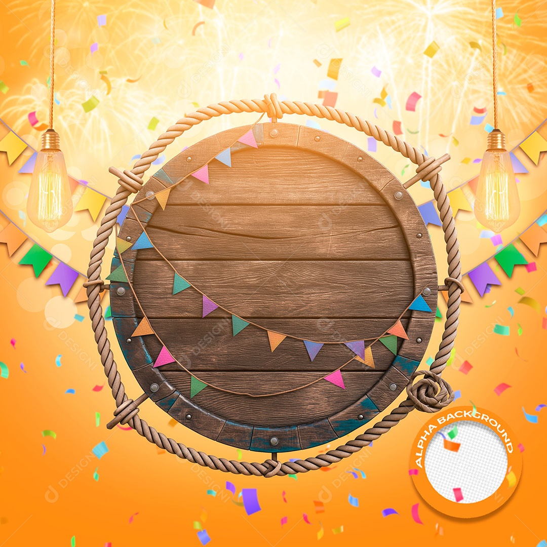 Círculo de Madeira de São João Elemento 3D para Composição PSD