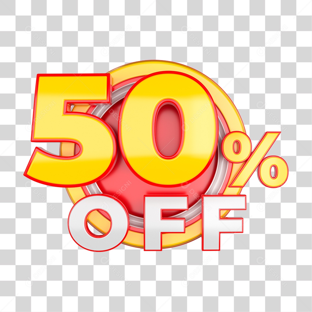 Selo 3D 50% Off Lateral Amarelo e Vermelho