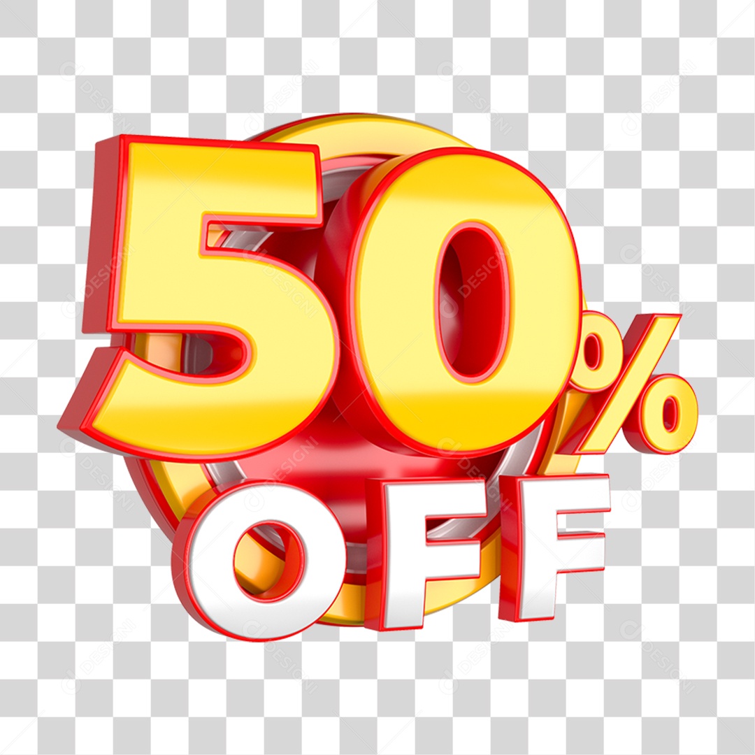 Selo 3D 50% Off Lateral Amarelo e Vermelho