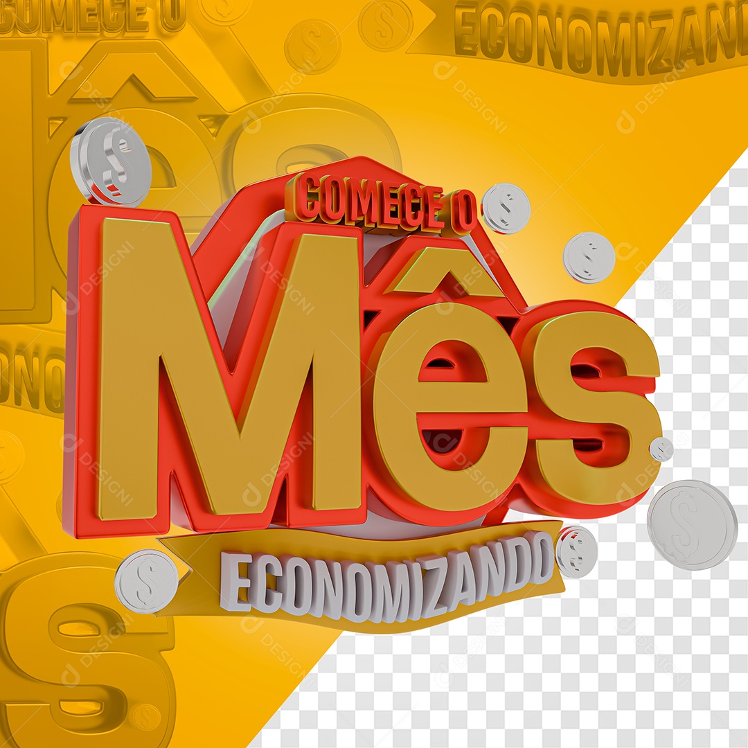 Comece o Mês Economizando Selo 3D Para Composição PSD