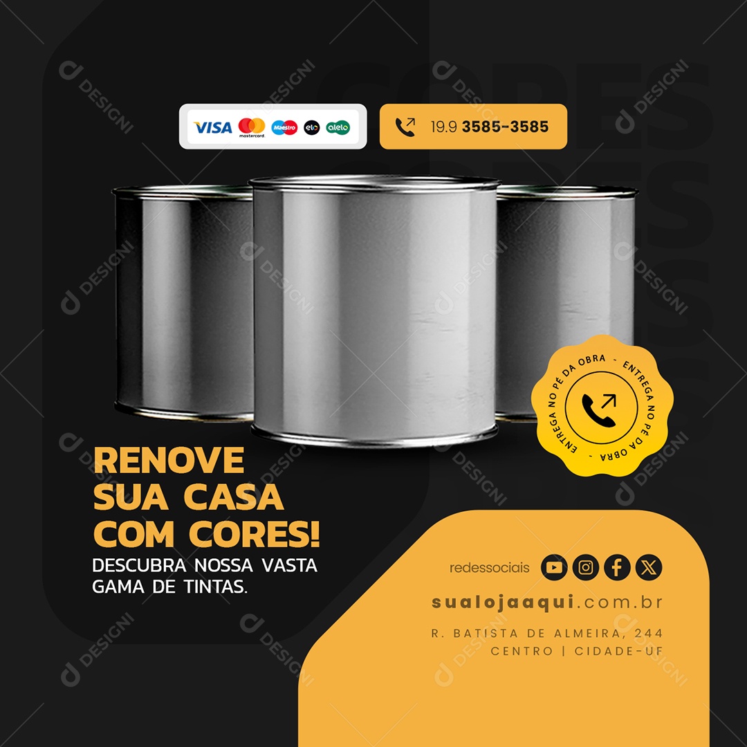 Materiais de Construção Renove sua Casa com Cores Tintas Social Media PSD Editável