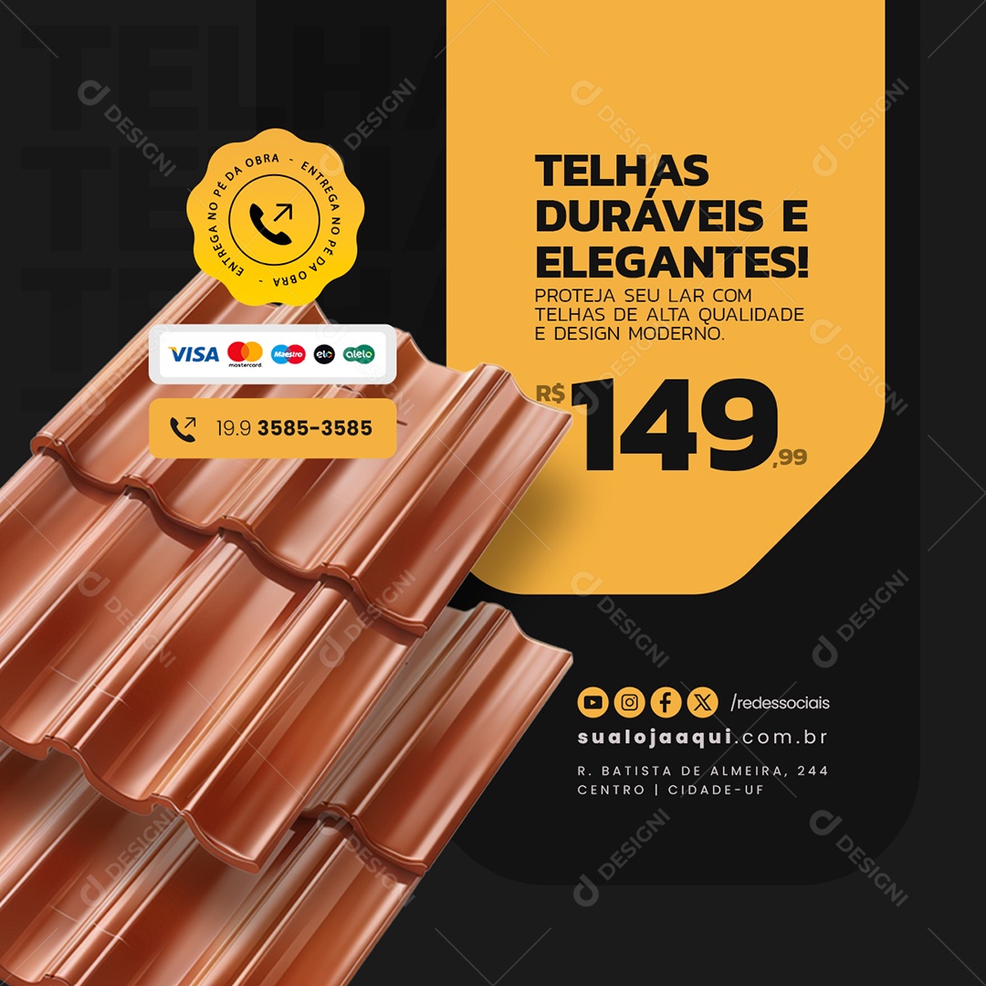 Social Media Materiais de Construção Telhas Duráveis e Elegantes PSD Editável