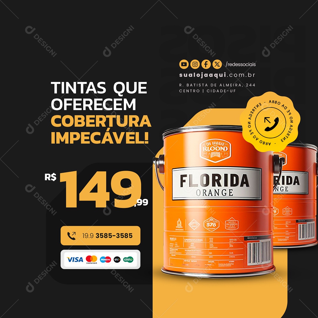 Materiais de Construção Tintas que Oferecem Cobertura Impecável Social Media PSD Editável