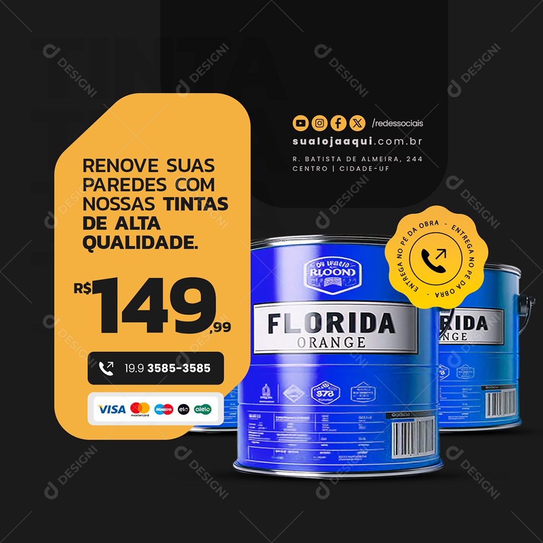 Materiais de Construção Renove suas Paredes Tintas de Alta Qualidade Social Media PSD Editável