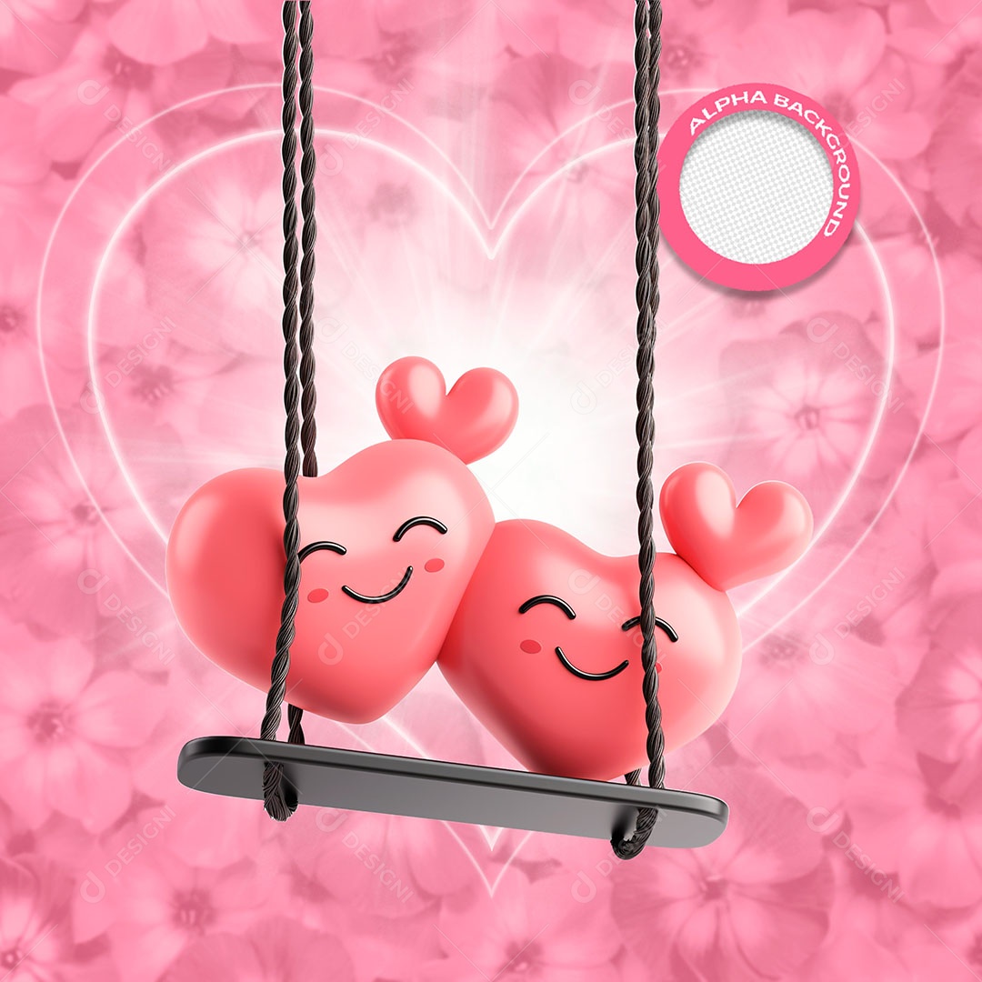 Corações Elemento 3D Rosa para Composição PSD