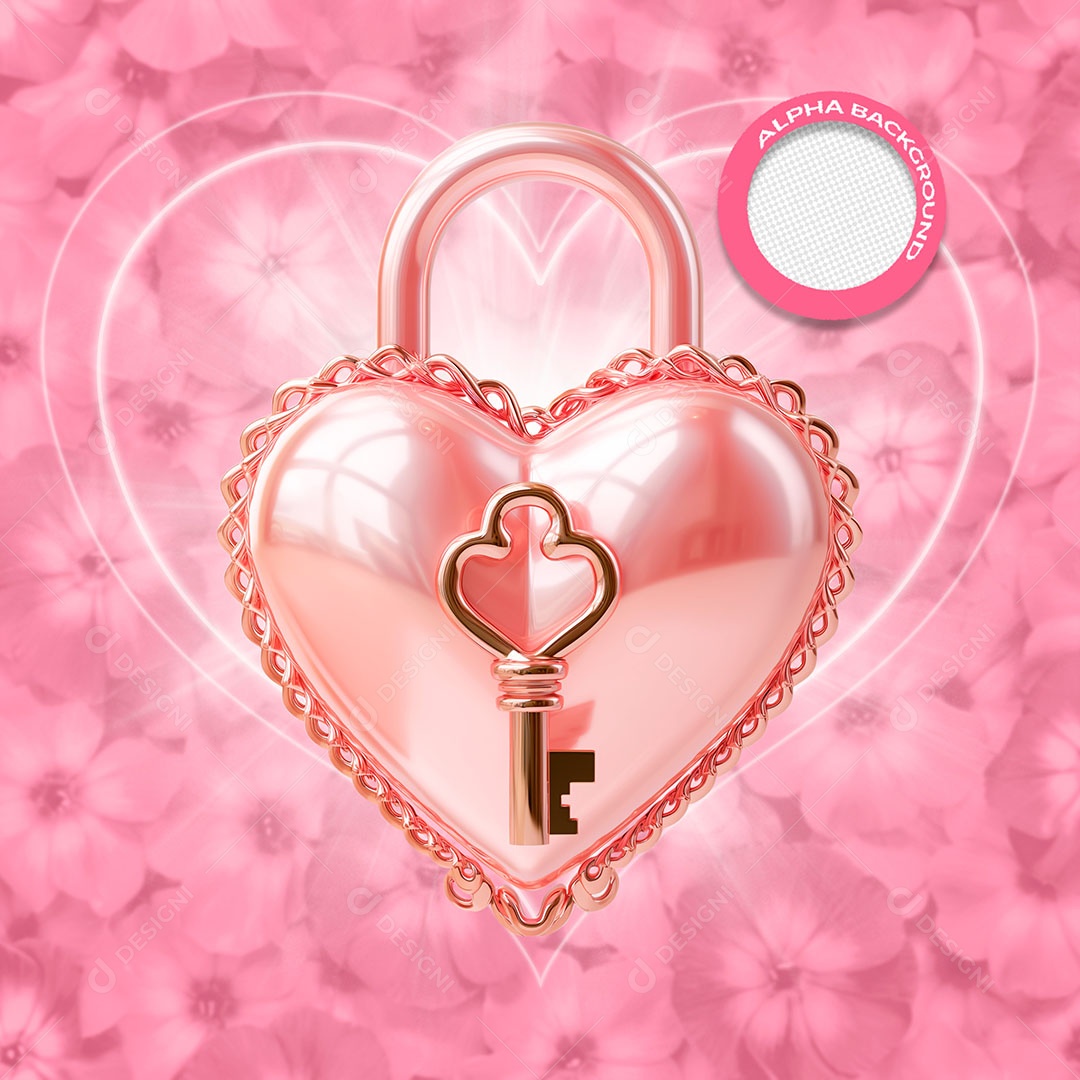 Cadaedo e Chave Rosa Elemento 3D para Composiçao PSD