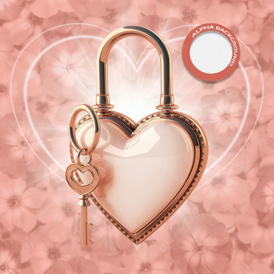 Cadeado Elemento 3D de Dia dos Namorados para Composição PSD