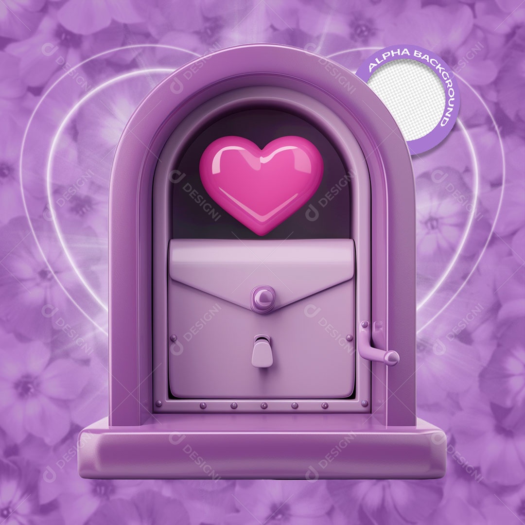 Caixa de Carta Elemento 3D de Dia dos Namorados para Composição PSD