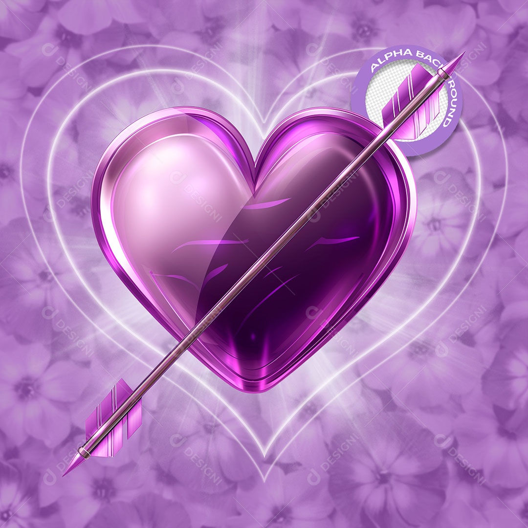 Coração com Flecha Atravessado Elemento 3D para Composição PSD