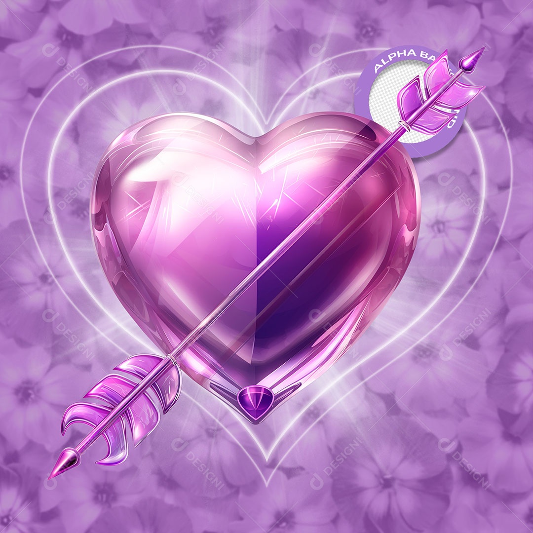 Coração com Flecha Elemento 3D Roxo para Composição PSD
