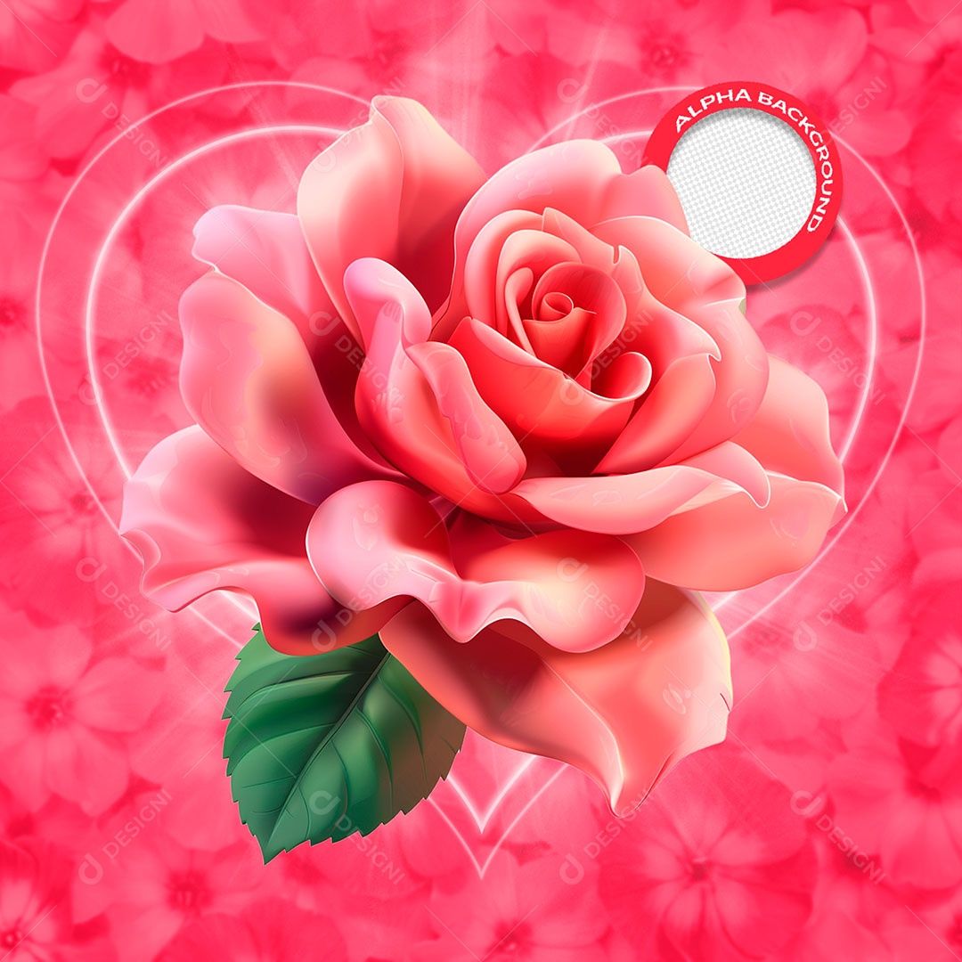 Rosa de Dia dos Namorados Elemento 3D para Composição PSD