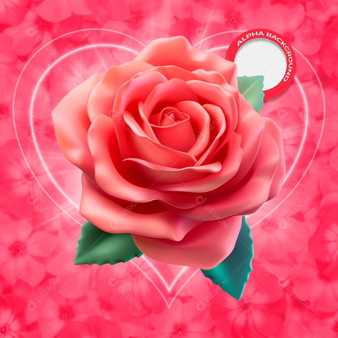 Rosa Elemento 3D de Dia dos Namorados para Composição PSD