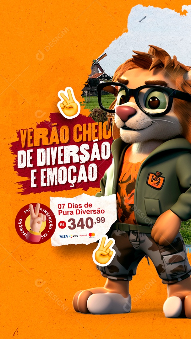 Story Férias Verão Cheio de Diversão e Emoção Faça sua Inscrição Social Media PSD Editável