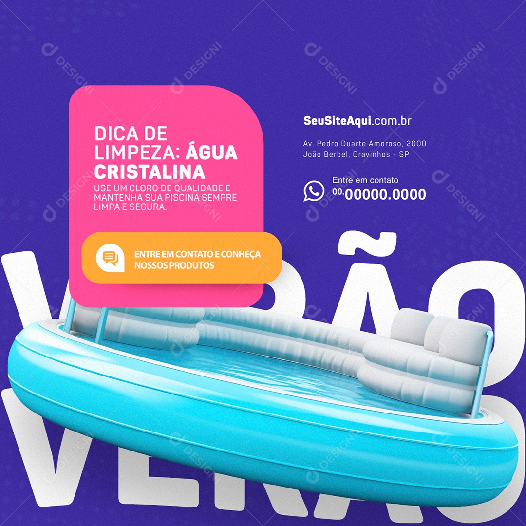 Loja de Piscinas Dica de Limpeza Água Cristalina Social Media PSD Editável