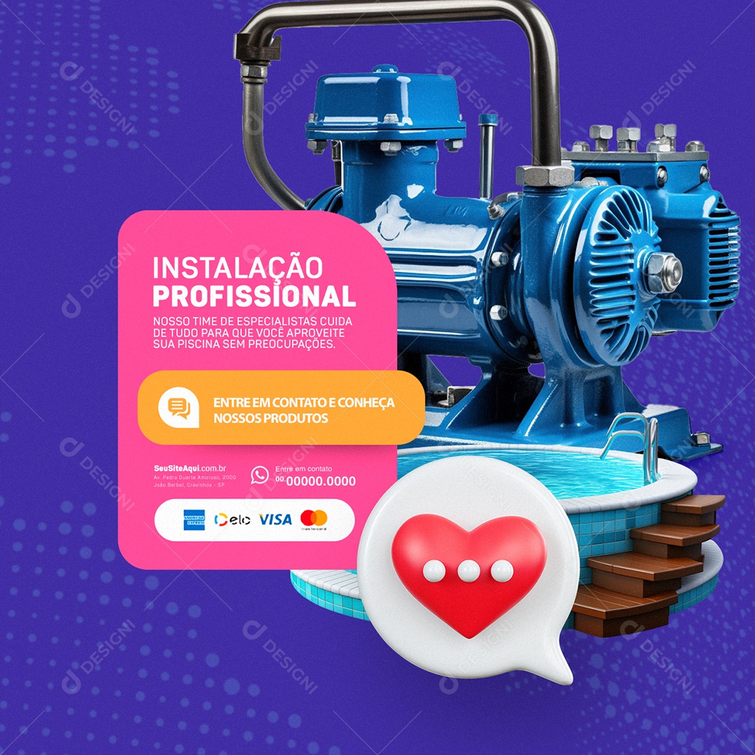 Loja de Piscinas Instalação Profissional Social Media PSD Editável