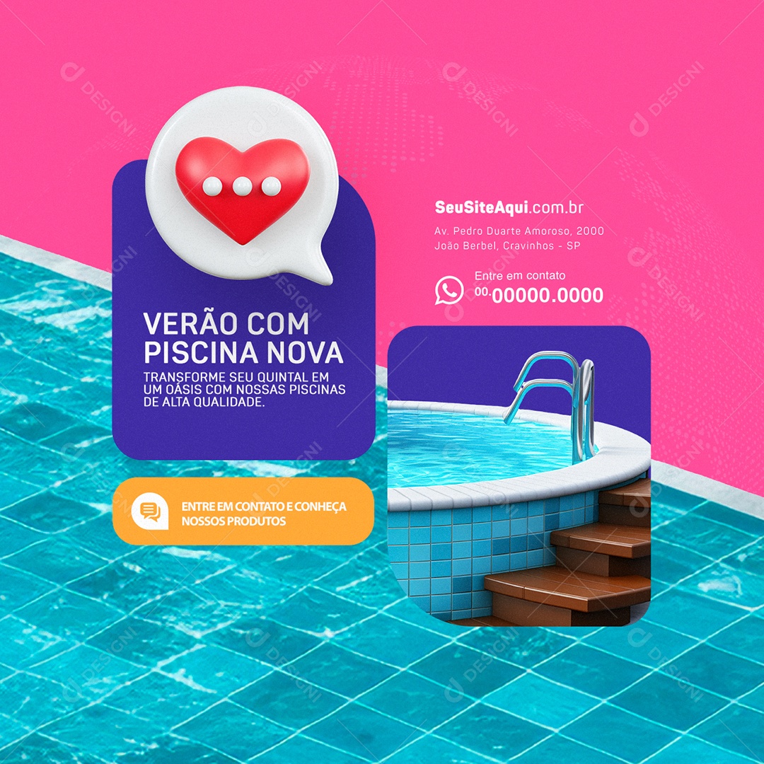 Loja de Piscinas Verão com Piscina Nova Social Media PSD Editável