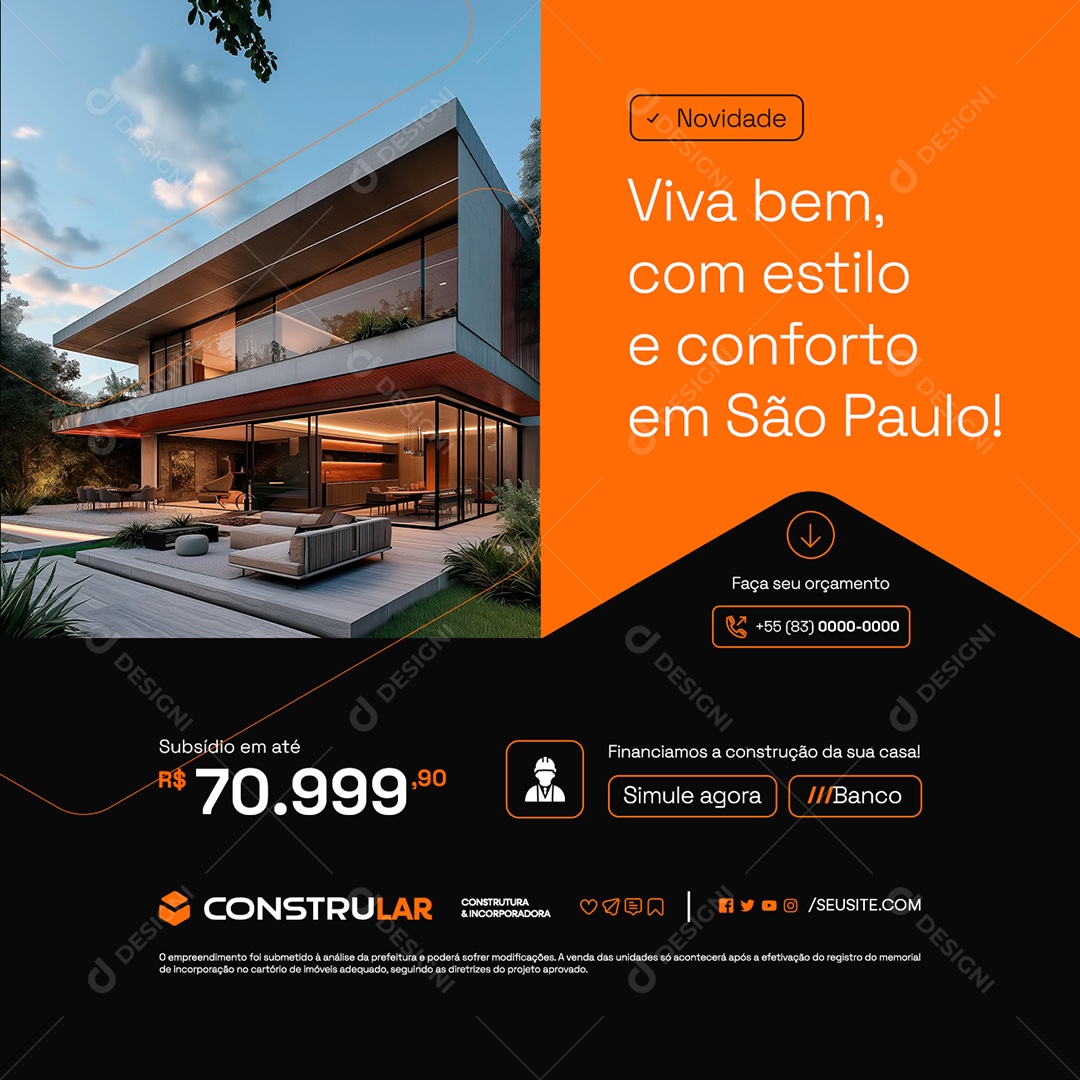 Construtora Viva Bem com Estilo Faça seu Orçamento Social Media PSD Editável
