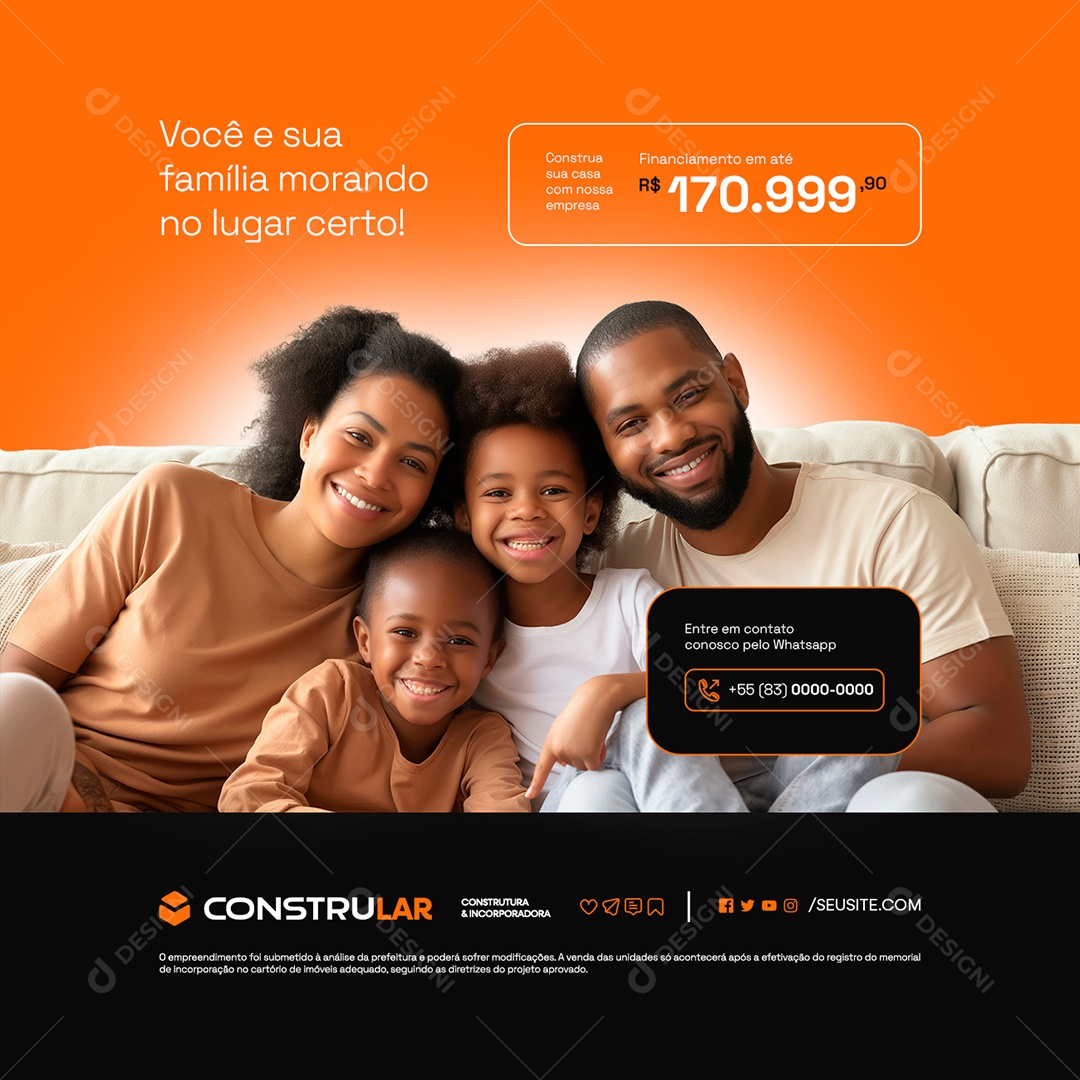 Construtora Você e Sua Família Morando no Lugar Certo Social Media PSD Editável