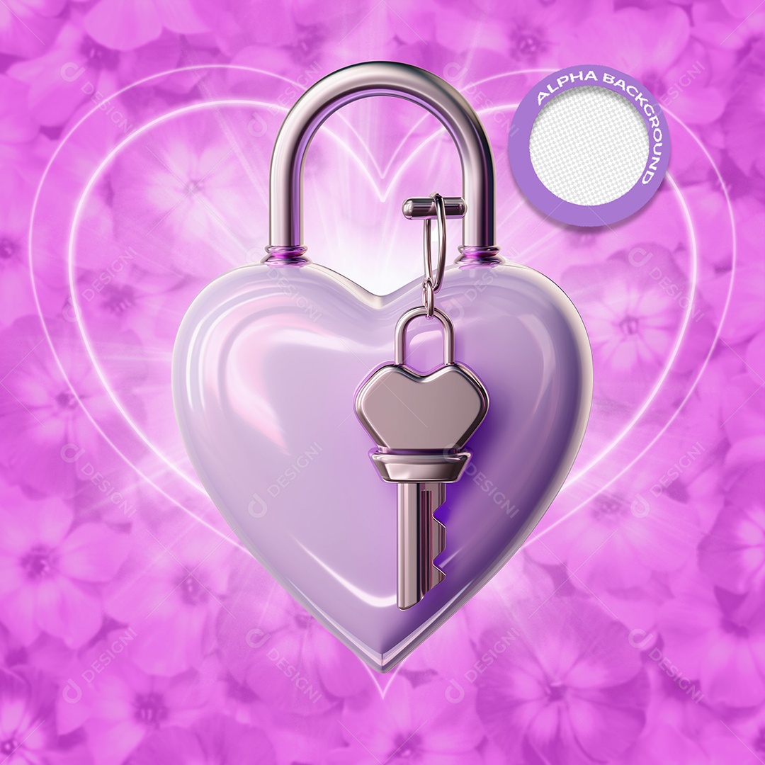 Cadeado de Coração Elemento 3D Roxo do Dia dos Namorados para Composição PSD