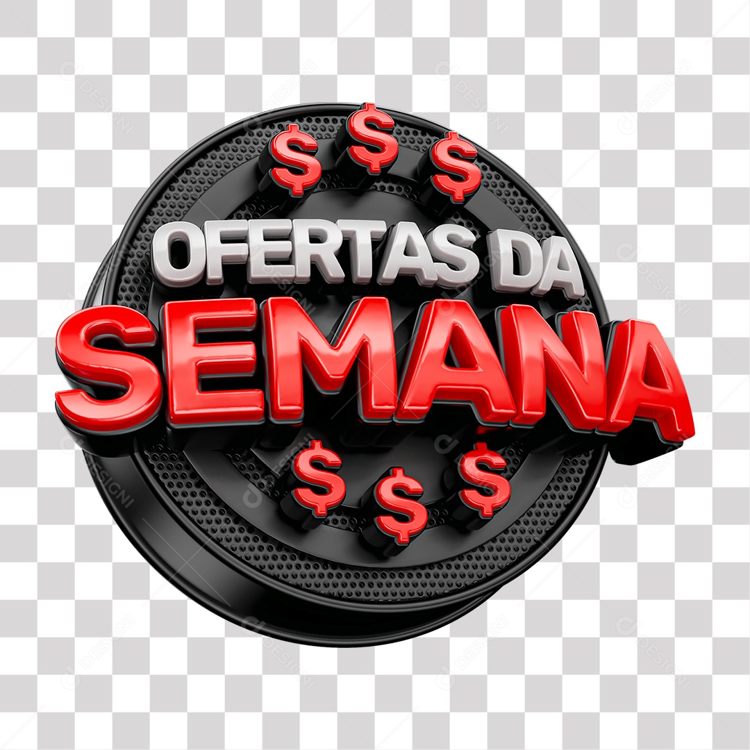 Ofertas da Semana Selo 3D Branco e Vermelho para Composição PNG Transparente