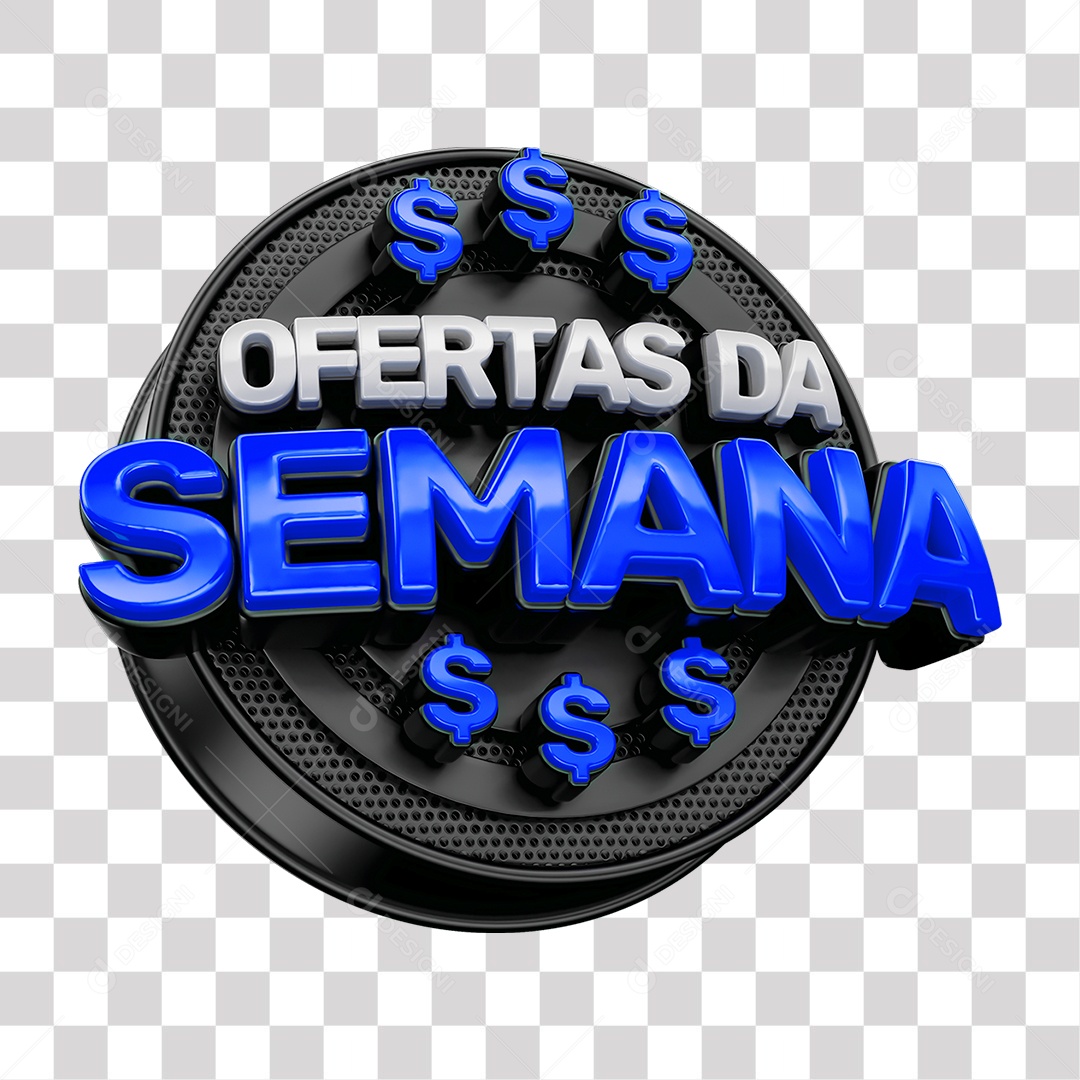 Ofertas da Semana Selo 3D Branco e Azul para Composição PNG Transparente