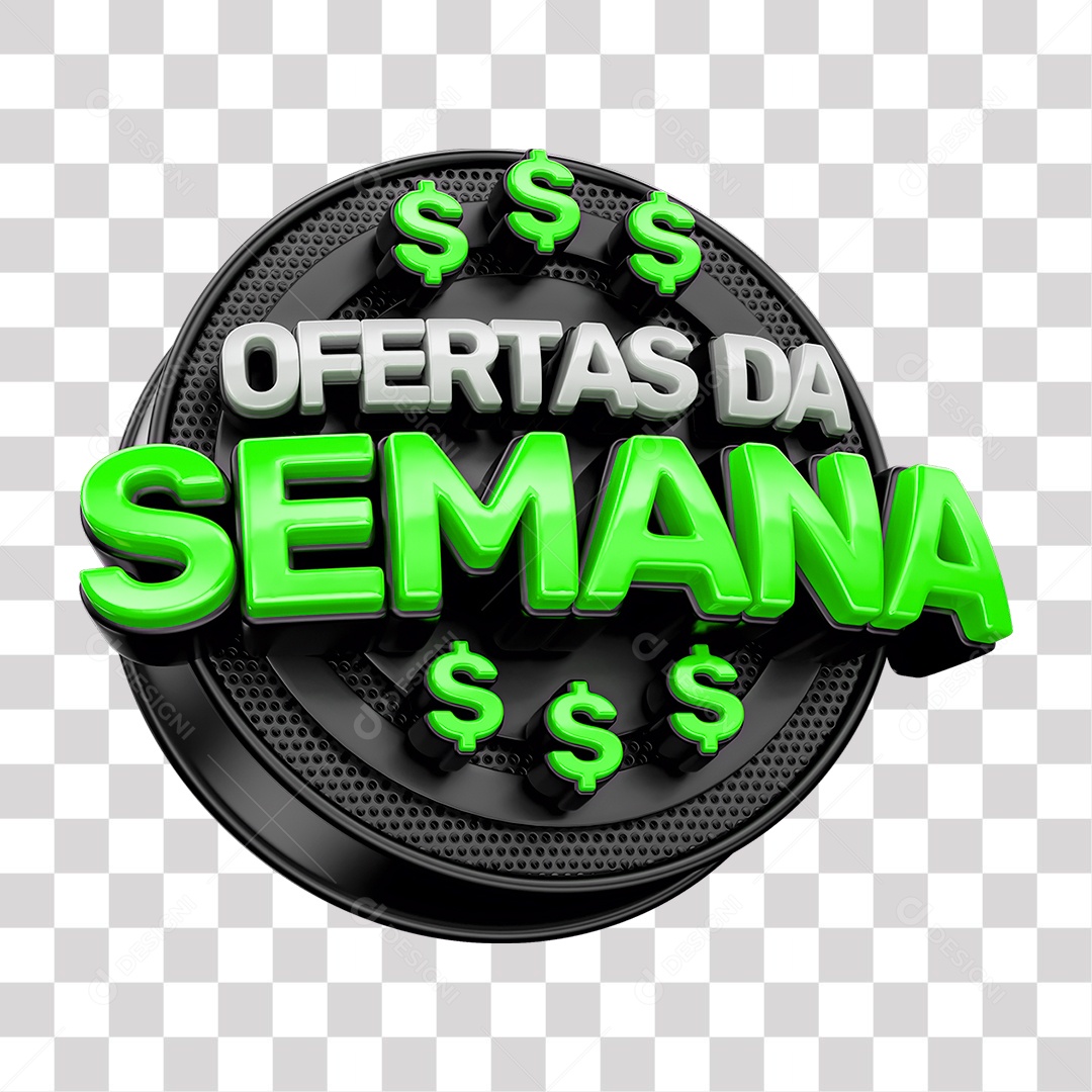 Ofertas da Semana Selo 3D Branco e Verde para Composição PNG Transparente
