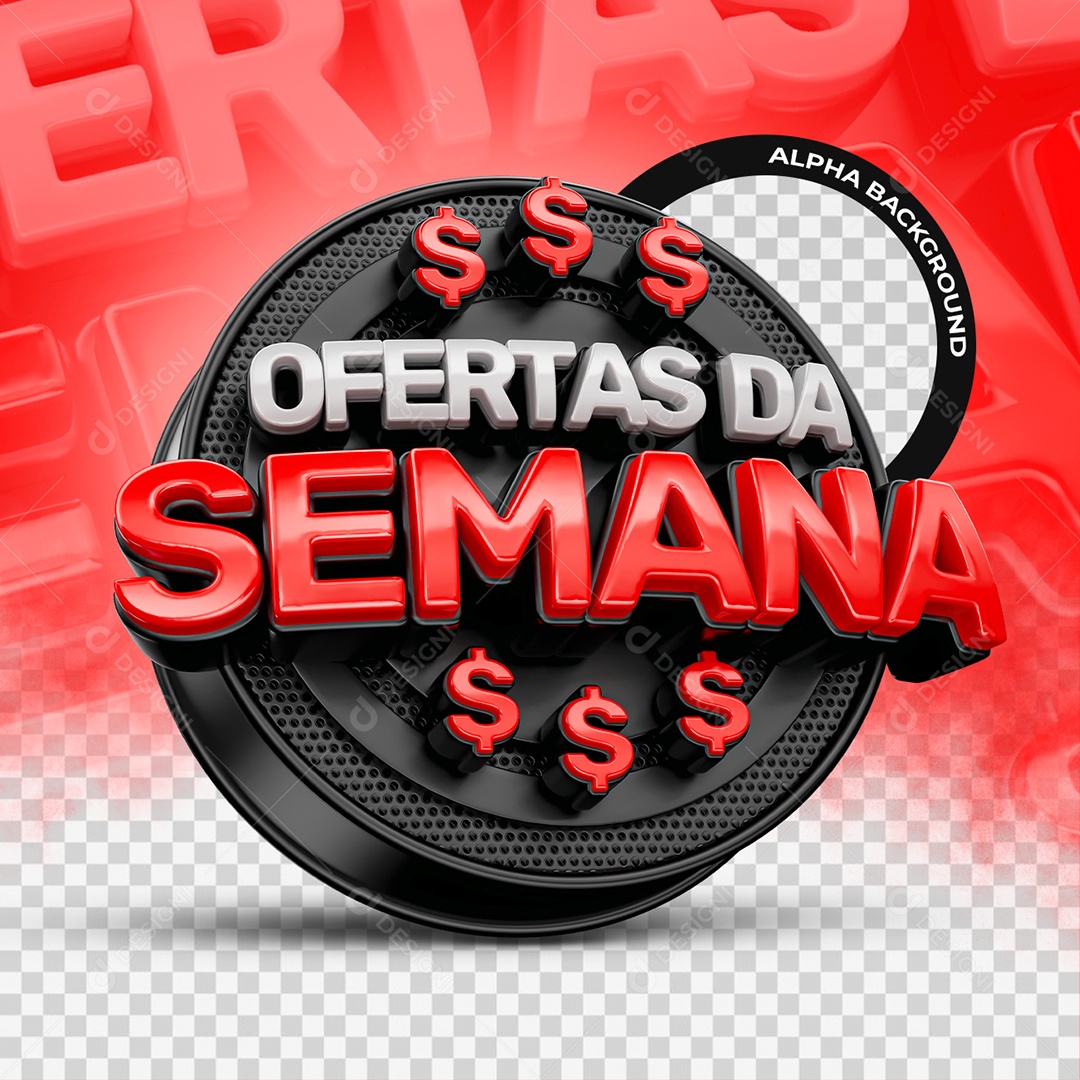 Ofertas da Semana Selo 3D Branco e Vermelho para Composição PSD