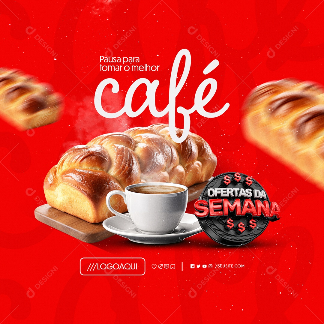 Ofertas da Semana Padaria Pausa para Tomar o Melhor Café Social Media PSD Editável