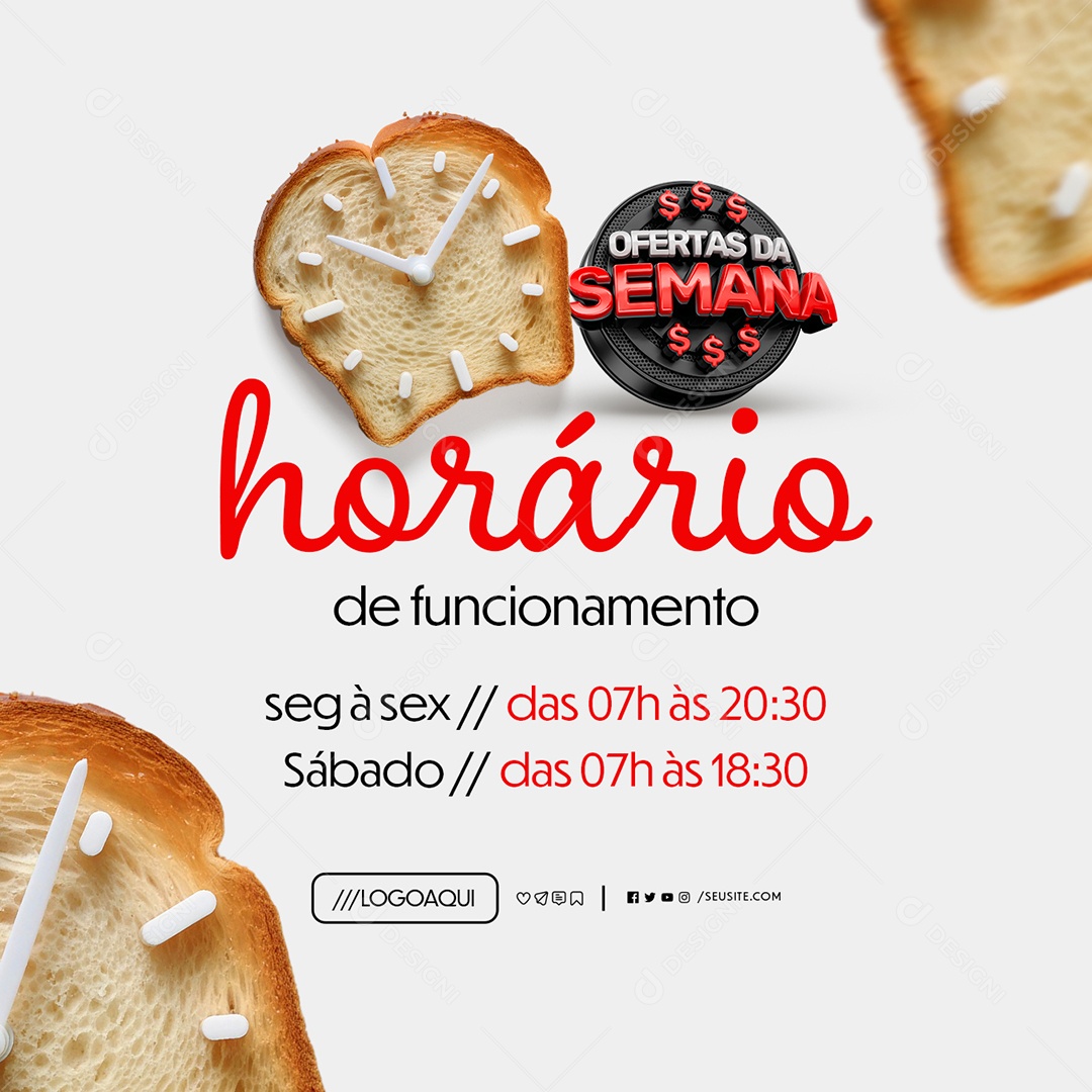 Ofertas da Semana Padaria Horário de Funcionamento Social Media PSD Editável