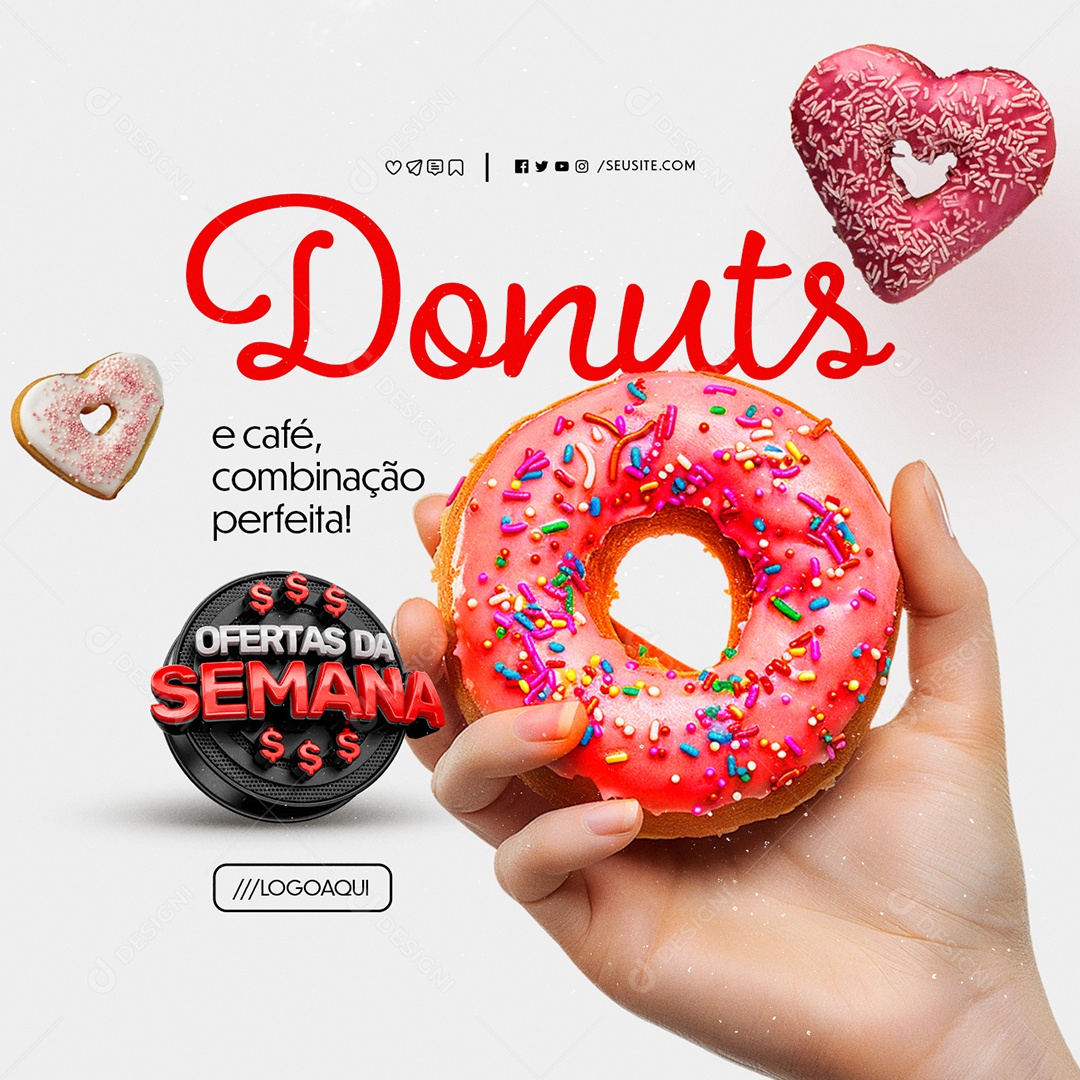 Ofertas da Semana Padaria Donuts e Café Combinação Perfeita Social Media PSD Editável