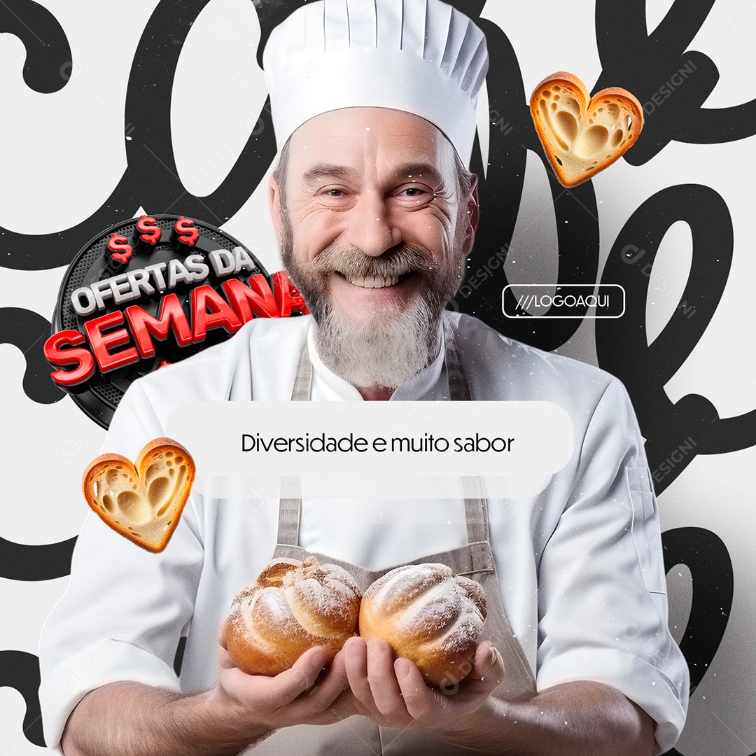 Ofertas da Semana Padaria Diversidade e Muito Sabor Social Media PSD Editável