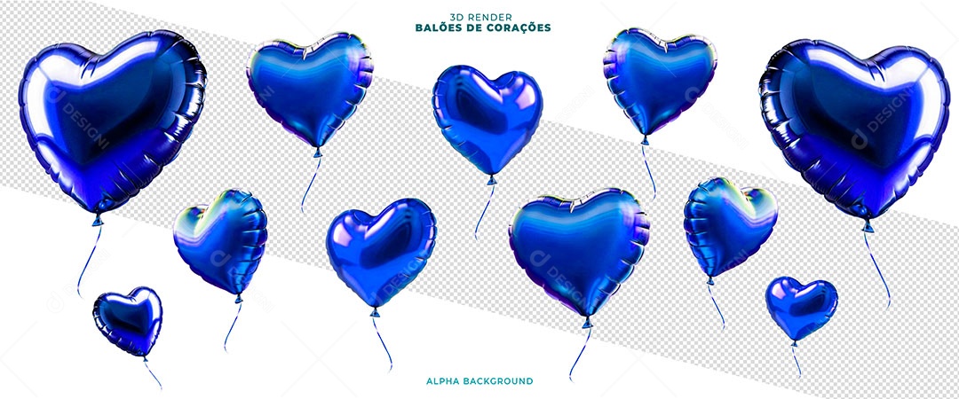 Corações Elemento 3D Azul para Composição PSD