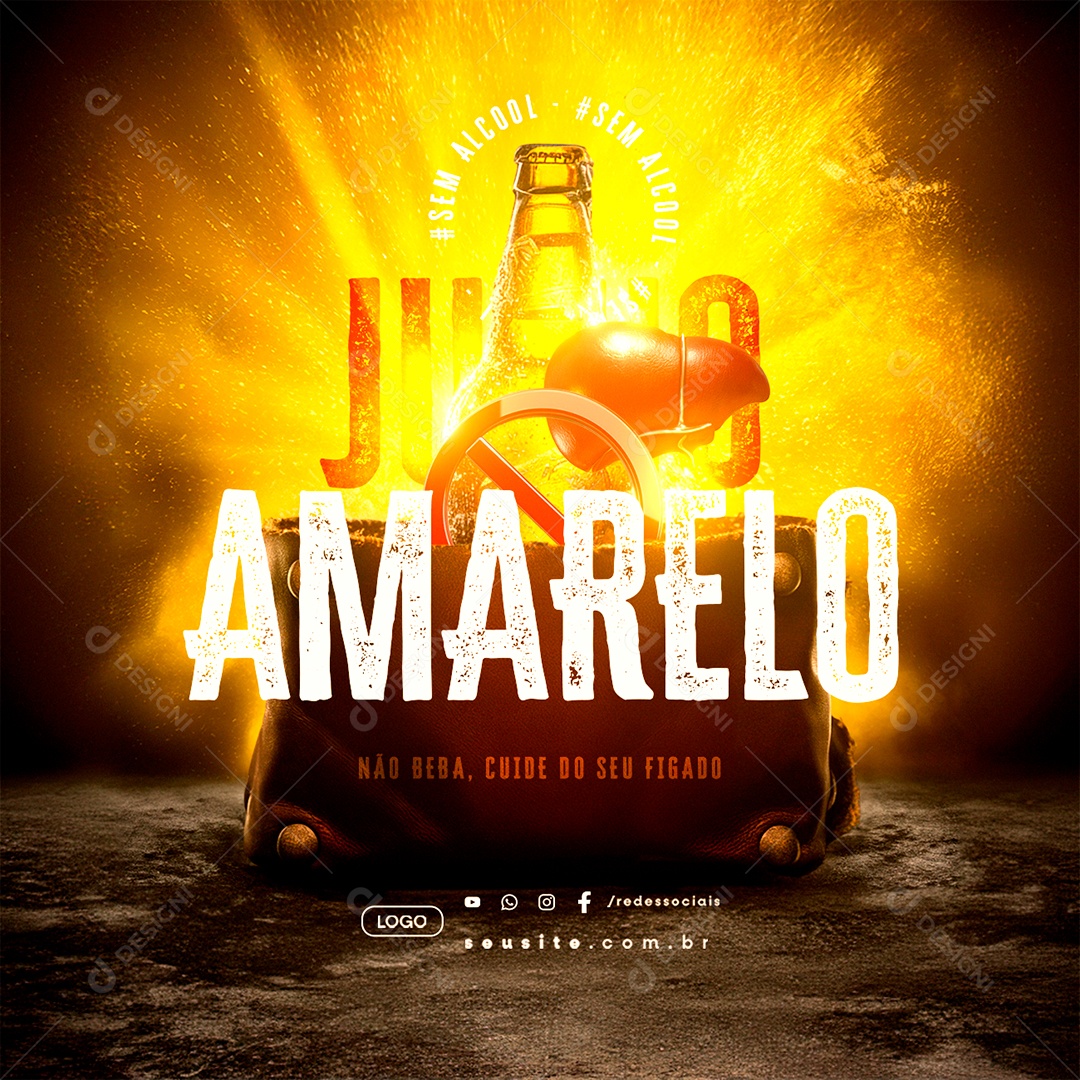 Julho Amarelo Sem Álcool Não Beba Cuide do Seu Fígado Social Media PSD Editável