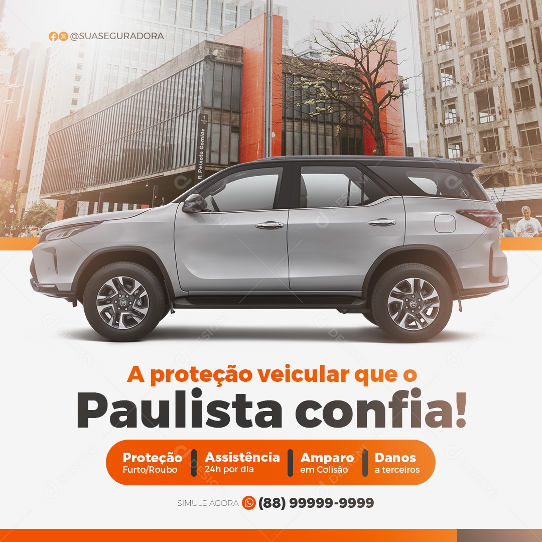 Social Media Seguradora de Veículo PSD Editável