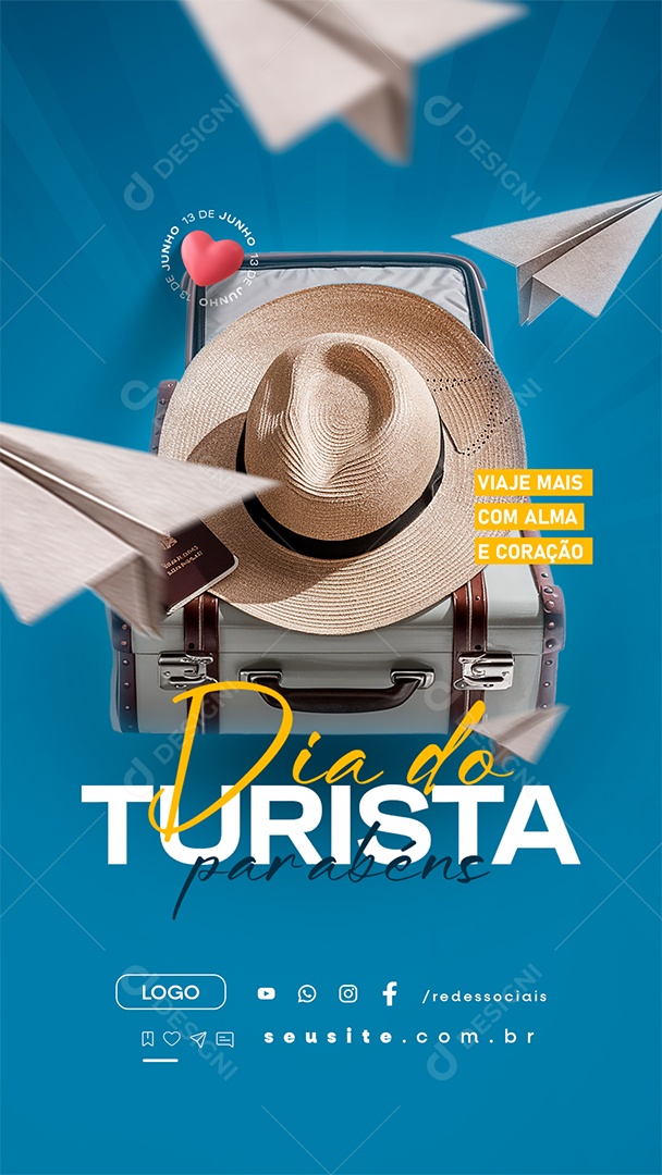 Story Dia Do Turista 13 De Junho Viaje com Alma e Coração Social Media PSD Editável