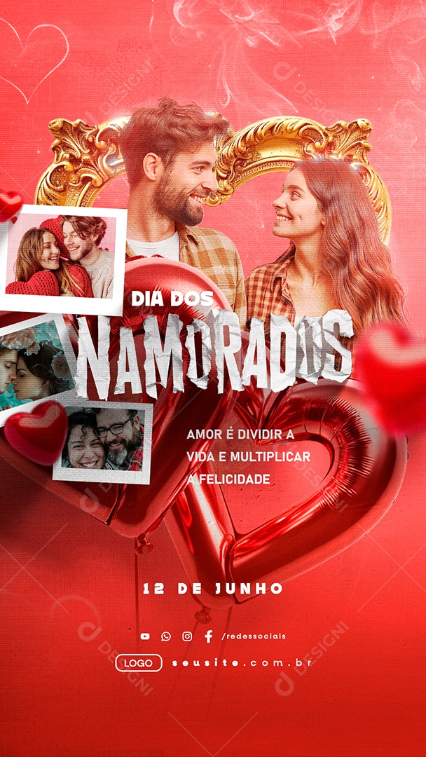 Story Dia dos Namorados 12 de Junho Amor é Dividir a Vida e Multiplicar Social Media PSD Editável