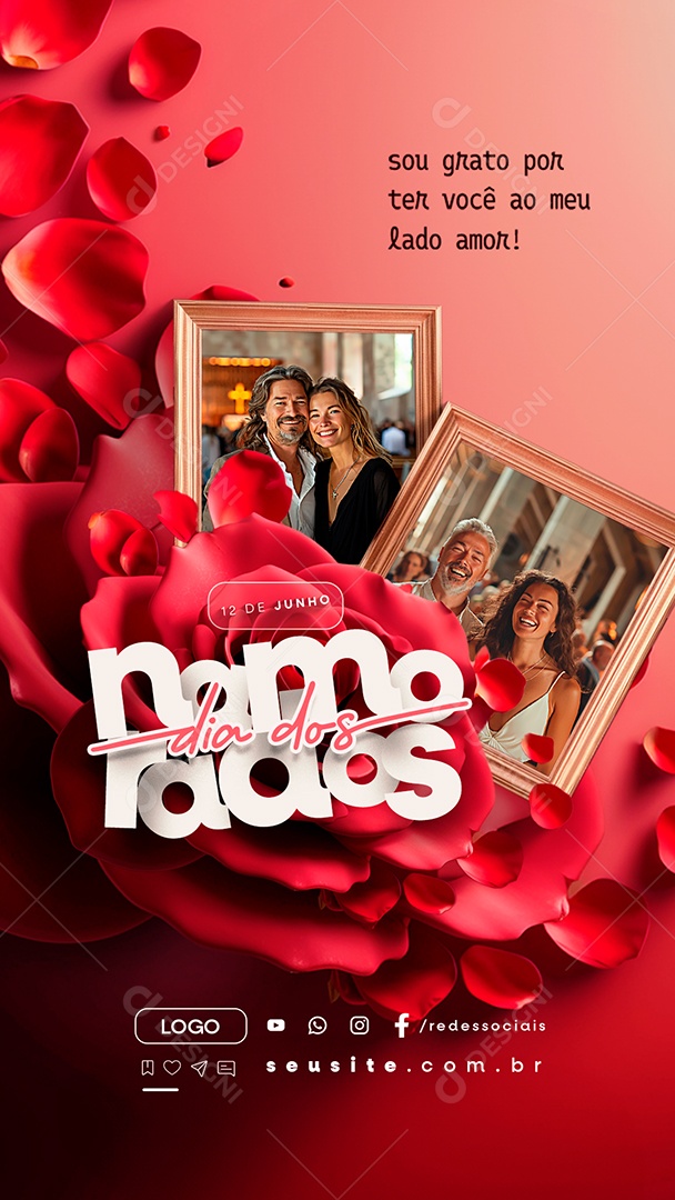 Story Dia dos Namorados 12 de Junho Sou Grato por Ter Você ao Meu Lado Amor Social Media PSD Editável