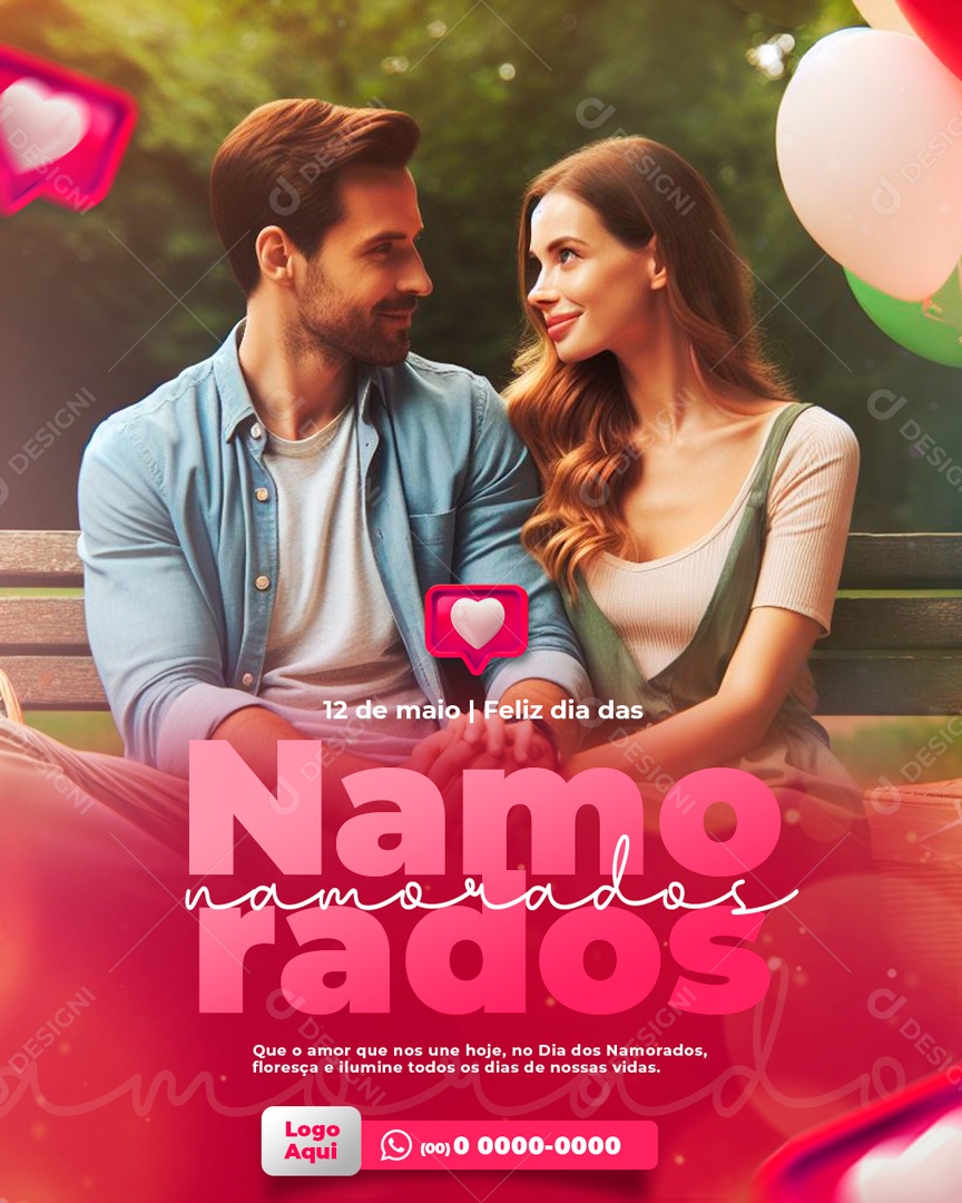 Dia dos Namorados 12 de Junho que o Amor nos Une Hoje Social Media PSD Editável