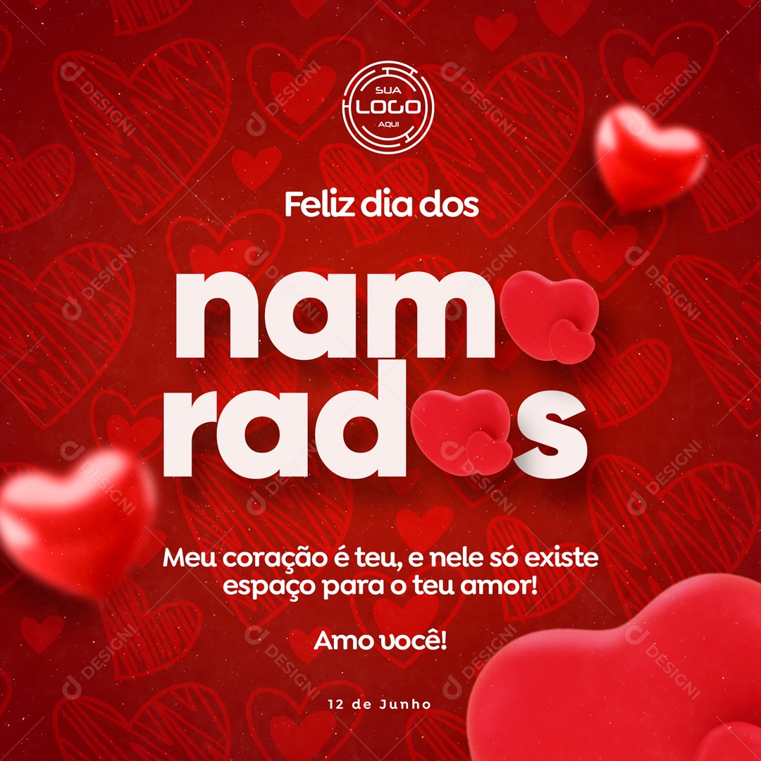 Dia dos Namorados 12 de Junho Meu Coração é Teu Social Media PSD Editável