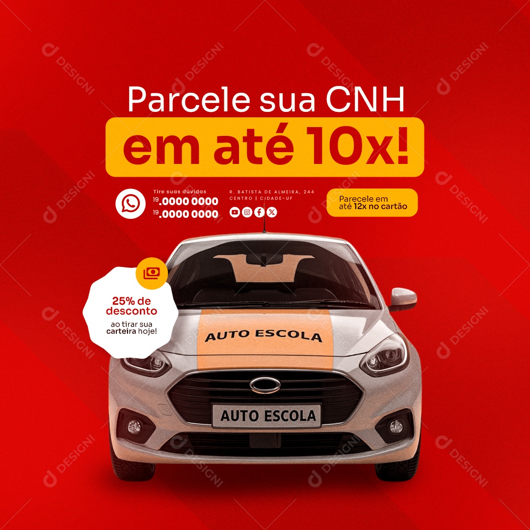 Autoescola Parcele sua CNH em Até 10x Social Media PSD Editável